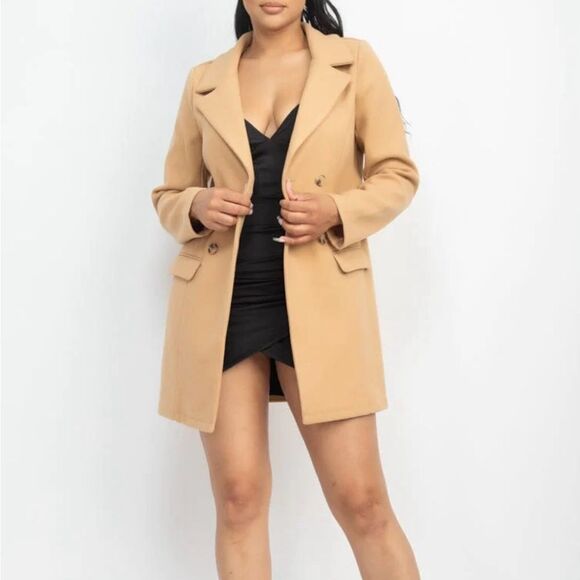 Camel double breasted solid coat - Picture 1 of 9